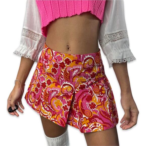 Made in Italy - Vintage 00s pink floral rom com mini pleated skirt (S) retro - Picture 5 of 9